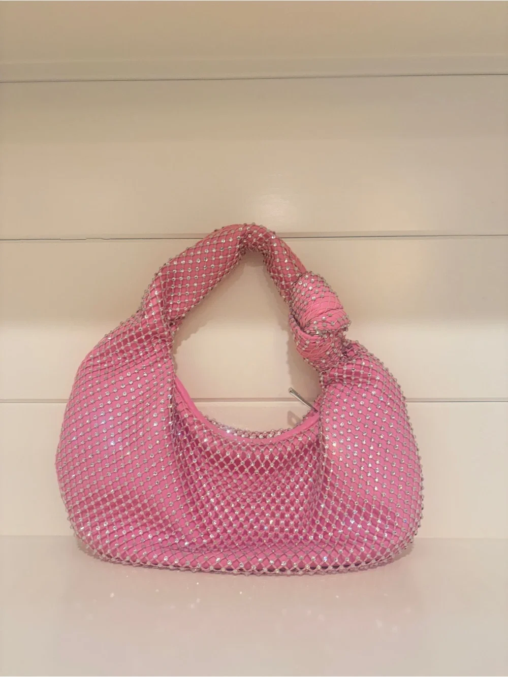 Forever 21 Pink Rhinestone Mesh Knotted Handle Bag
